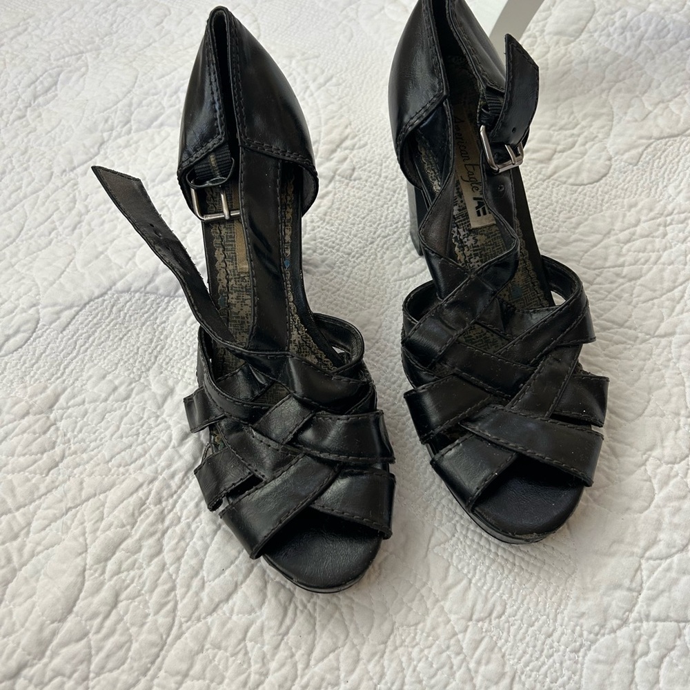 American Eagle Black Strappy Heels